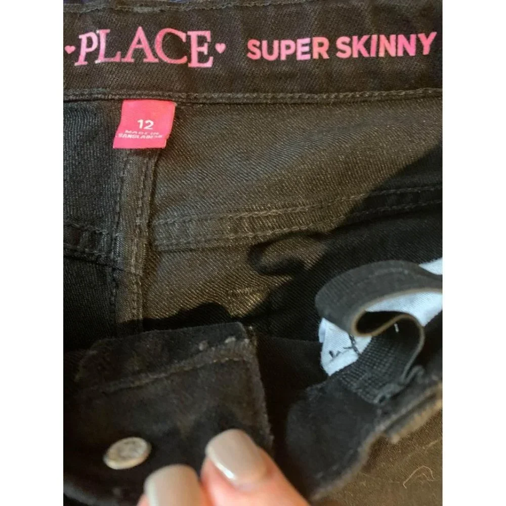 The Children’s Place adjustable black jeans, size 12 kids super skinny (bin D)